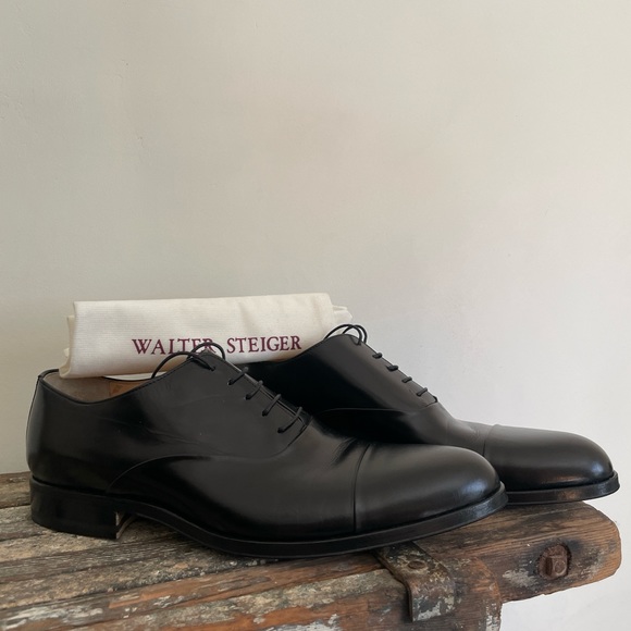 Vintage near deadstock cap toe Walter Steiger size 10 Oxford tuxedo dress shoes - Picture 1 of 5